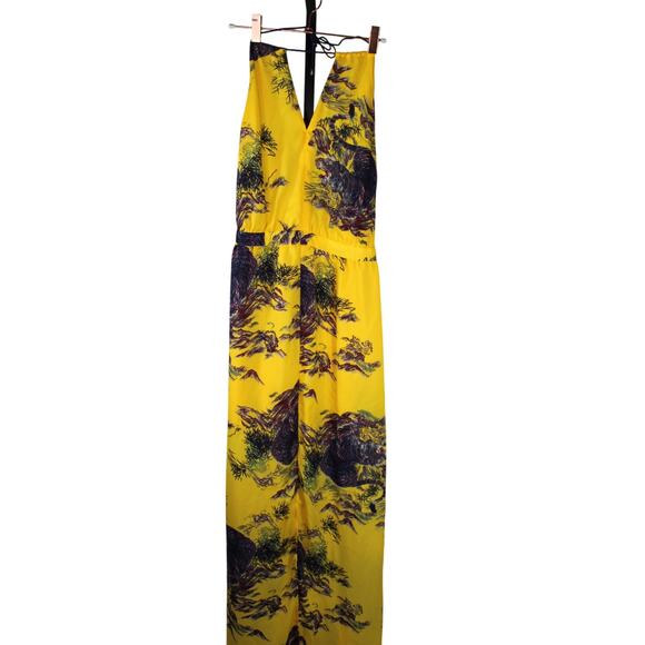 Guess Yellow Japanese Watercolor Tiger Dress Floral Hollywood Sun Halter Medium - Picture 2 of 16